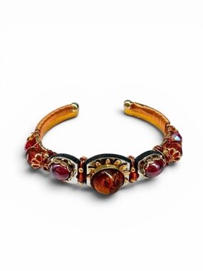 Beautiful Liztech ‘04 Handmade Mixed Metal Crystal Cuff Bracelet 6.5”